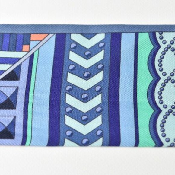 Hermes Twillye Scarf Silk Twill Medor Motif Blue Multi